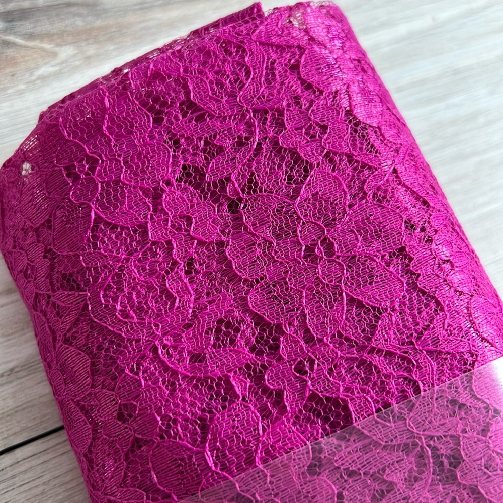 Fabric by the Yard Remnant Dark Pink Rachelle Lace - Picture 3 of 4